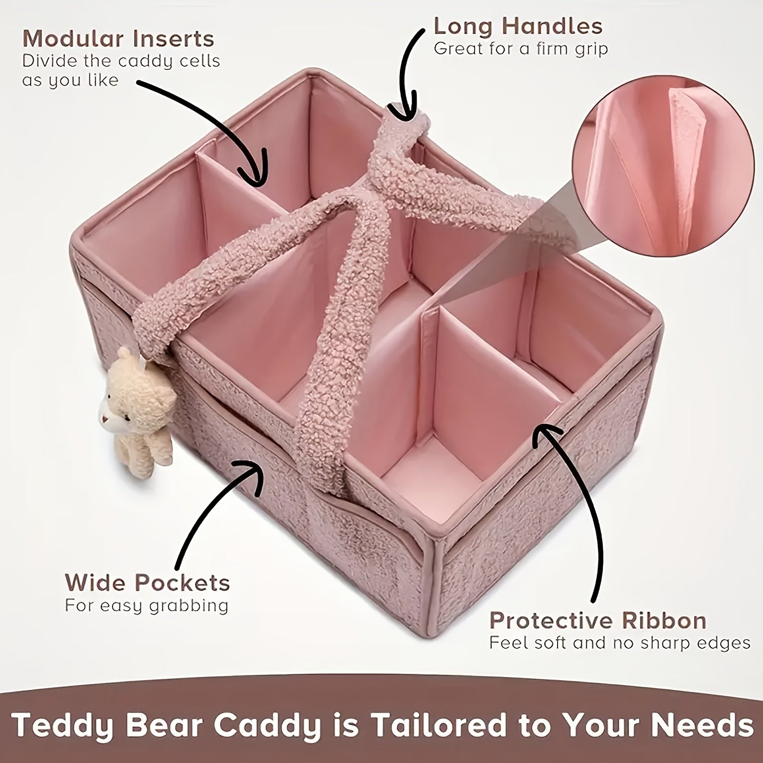 NappyNest | Luier Caddy Organizer - Draagbaar opbergmandje voor luiers, doekjes & babyspullen, luiertafel organizer