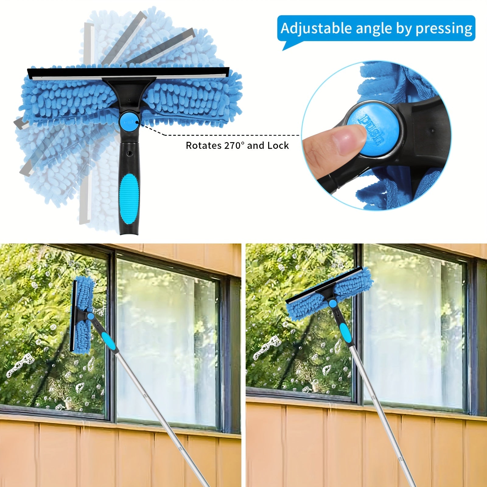 VistaClean | 182 cm professionele 2-in-1 raamwisser set – verstelbare telescoopsteel