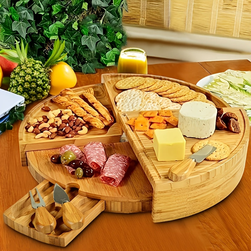 Grazeboard | Houten Kaasplank Set met Serveer Messen, Roterende Charcuterie Platter voor Snacks & Kaas