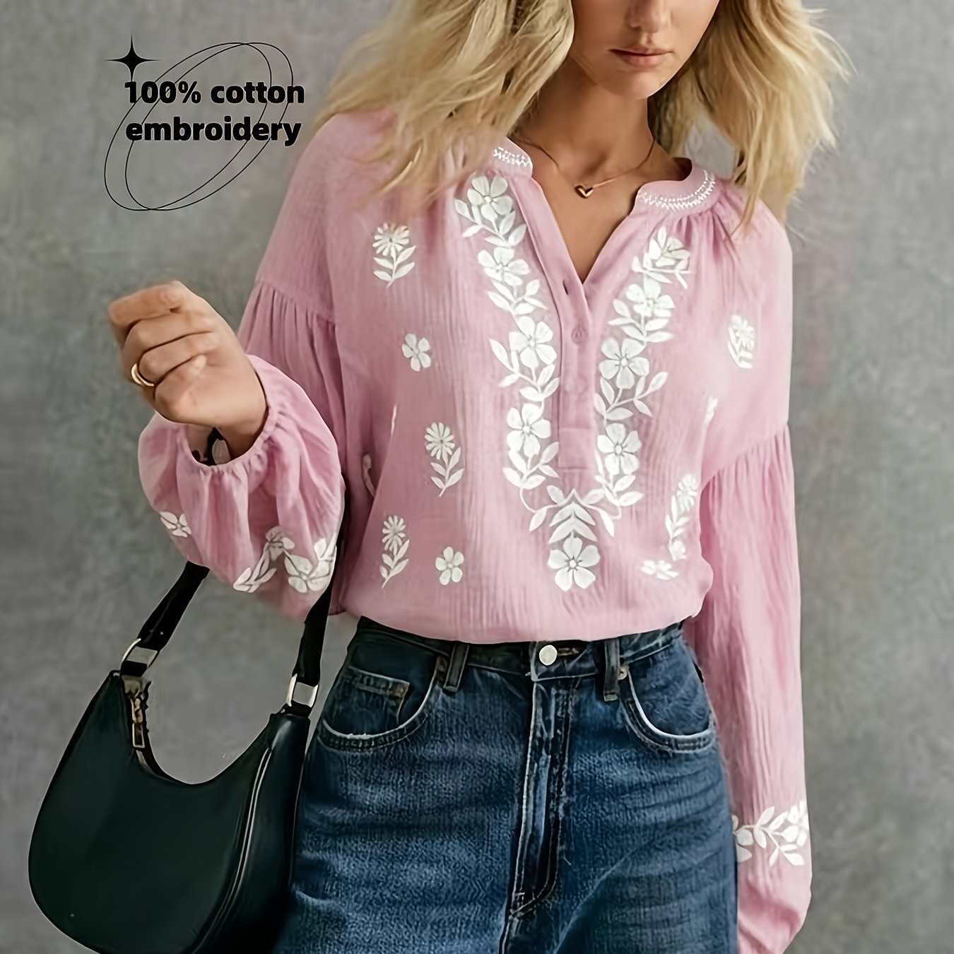 Peria | Etnisch dameshemd - Geborduurde casual bohemienblouse