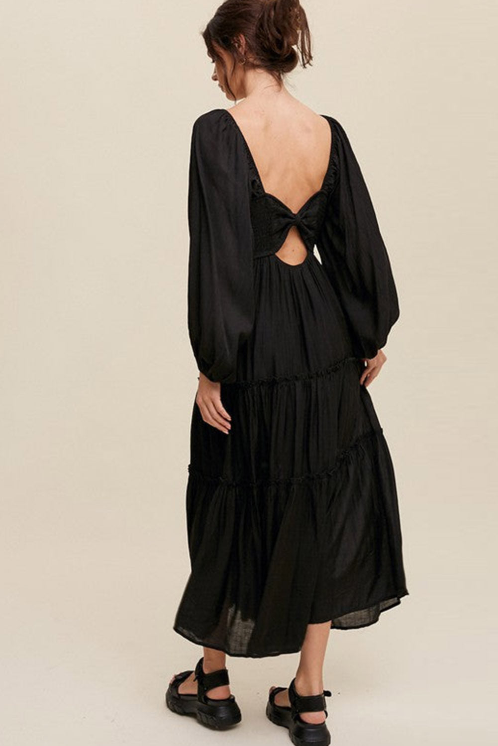 Sinae | Dames V-hals Maxi Jurk met Cut-Out – Boho Avondjurk met Strikdetail en Franjes