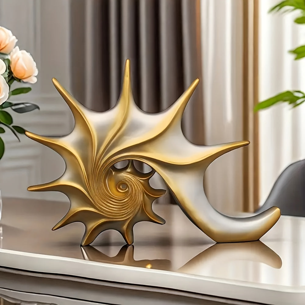 AureliaShell | Luxe Blauw & Goud Hars Schelp Sculptuur - Fantasie Kustdecoratie