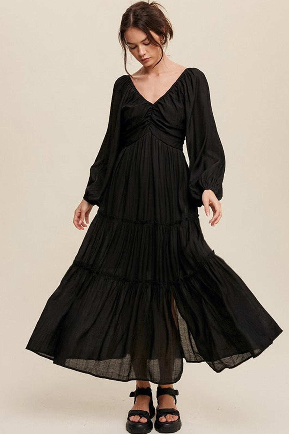 Sinae | Dames V-hals Maxi Jurk met Cut-Out – Boho Avondjurk met Strikdetail en Franjes
