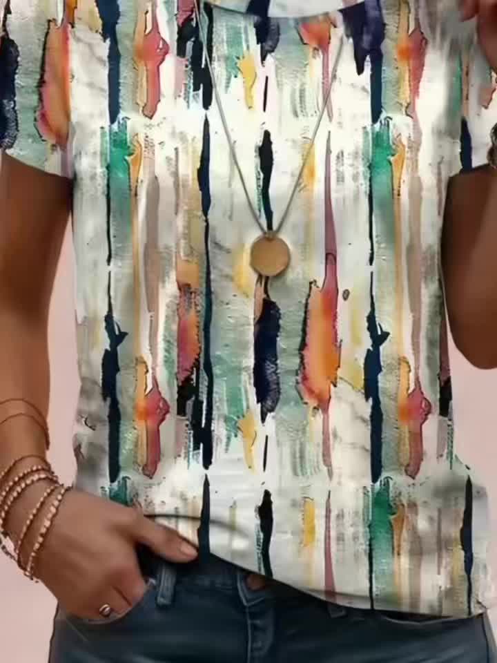 Rumi | Casual T-shirt met print voor dames – Zomertop met geometrische, abstracte strepen