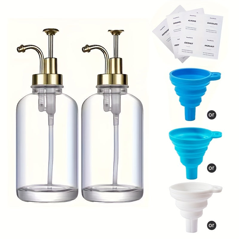 SyrupLux | 500 ml glazen koffiesiroopdispenser met pomp en trechter – Elegante koffie-, bar- en keukenflacon