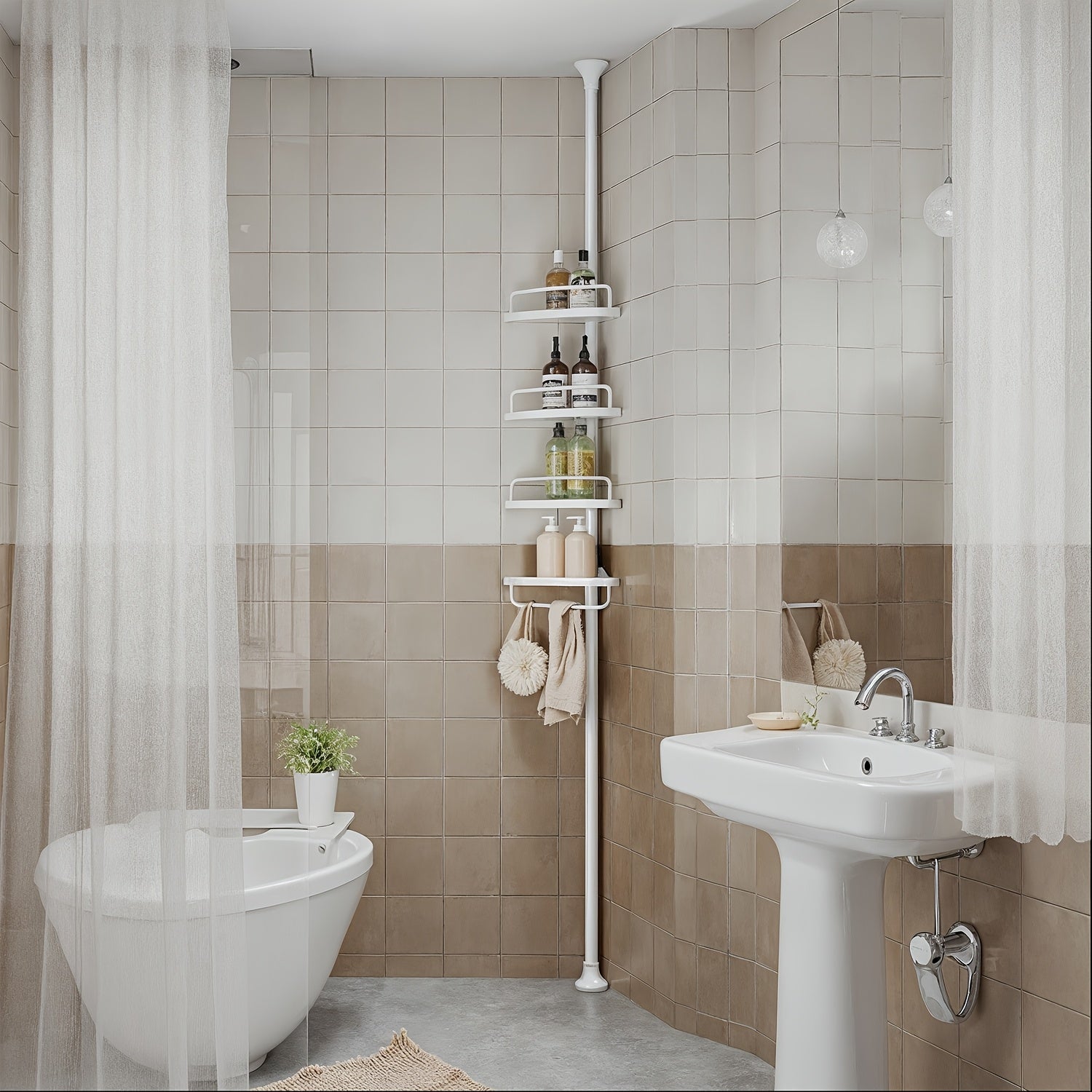 CornerTier | 4-laagse Verstelbare Douchehoekplank 85–305 cm – Badkamer Organizer Caddy