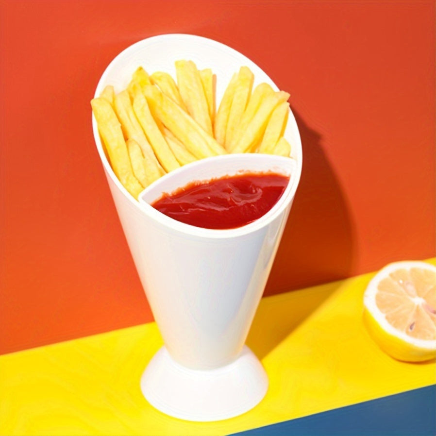 FryDock | Franse frietbeker met twee compartimenten en sausbakje – Herbruikbare snackbeker voor thuis