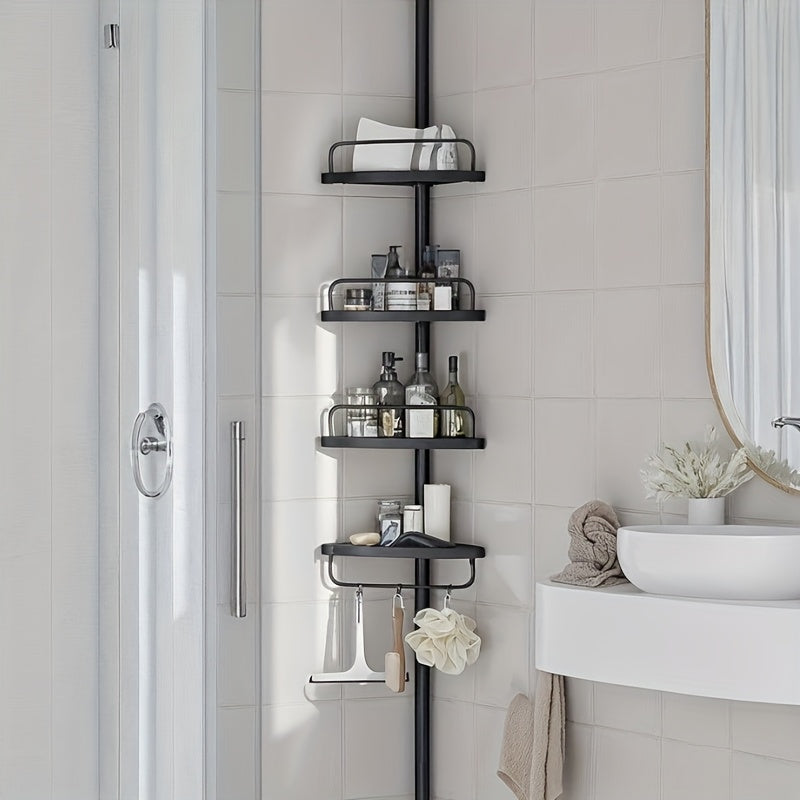 CornerTier | 4-laagse Verstelbare Douchehoekplank 85–305 cm – Badkamer Organizer Caddy