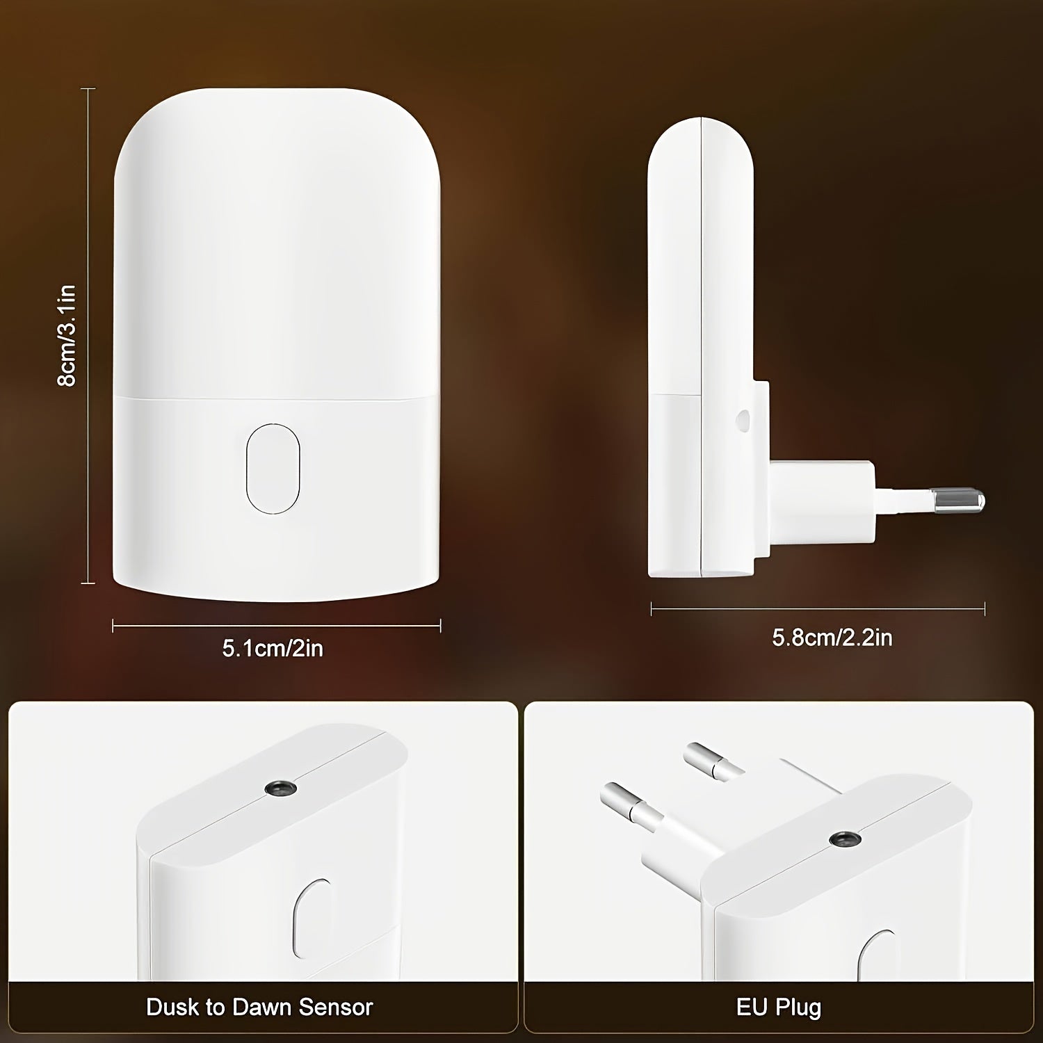 NightGlow | Plug-in LED nachtlampje, Mini warm wit licht met instelbare helderheid