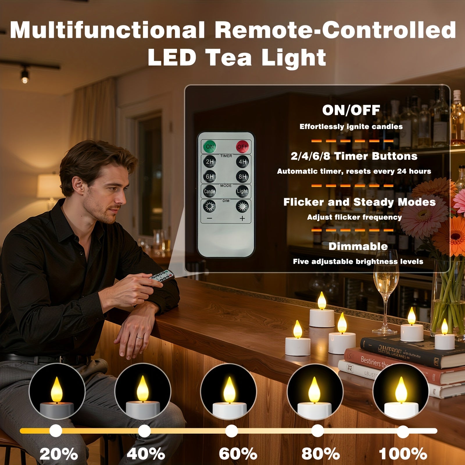 LumiFlick | Set van 12 LED-theelichtjes met timer – oplaadbaar, vlamloos, sfeervol voor bruiloften, feesten