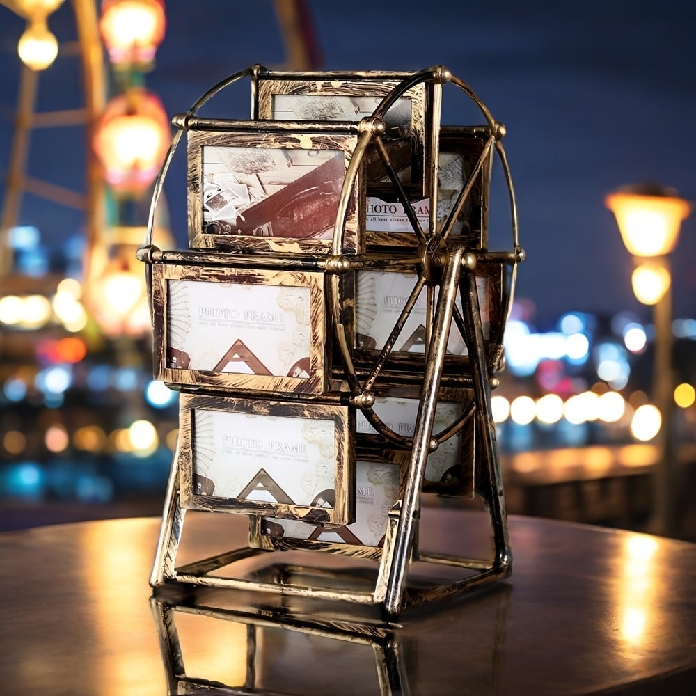 NostalgiaWheel | Vintage reuzenrad draaiende fotolijst – 8 stuks 4x6 fotolijsten, creatief cadeau voor thuis en op tafel