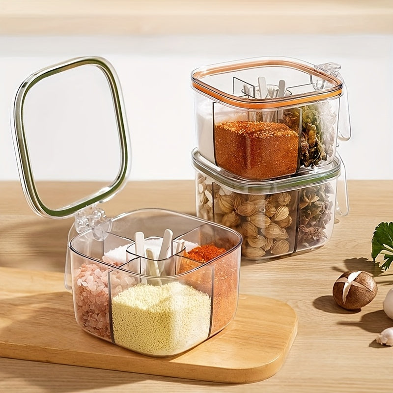 SpiceVault | 4-in-1 kruidenbox – luchtdichte klapdeksel, kruidenorganizer met meerdere compartimenten voor in de keuken