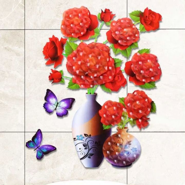 DecoVase | 3D Verwijderbare Vaas Muursticker - Bloemen Woondecoratie Muurschildering, Waterdicht