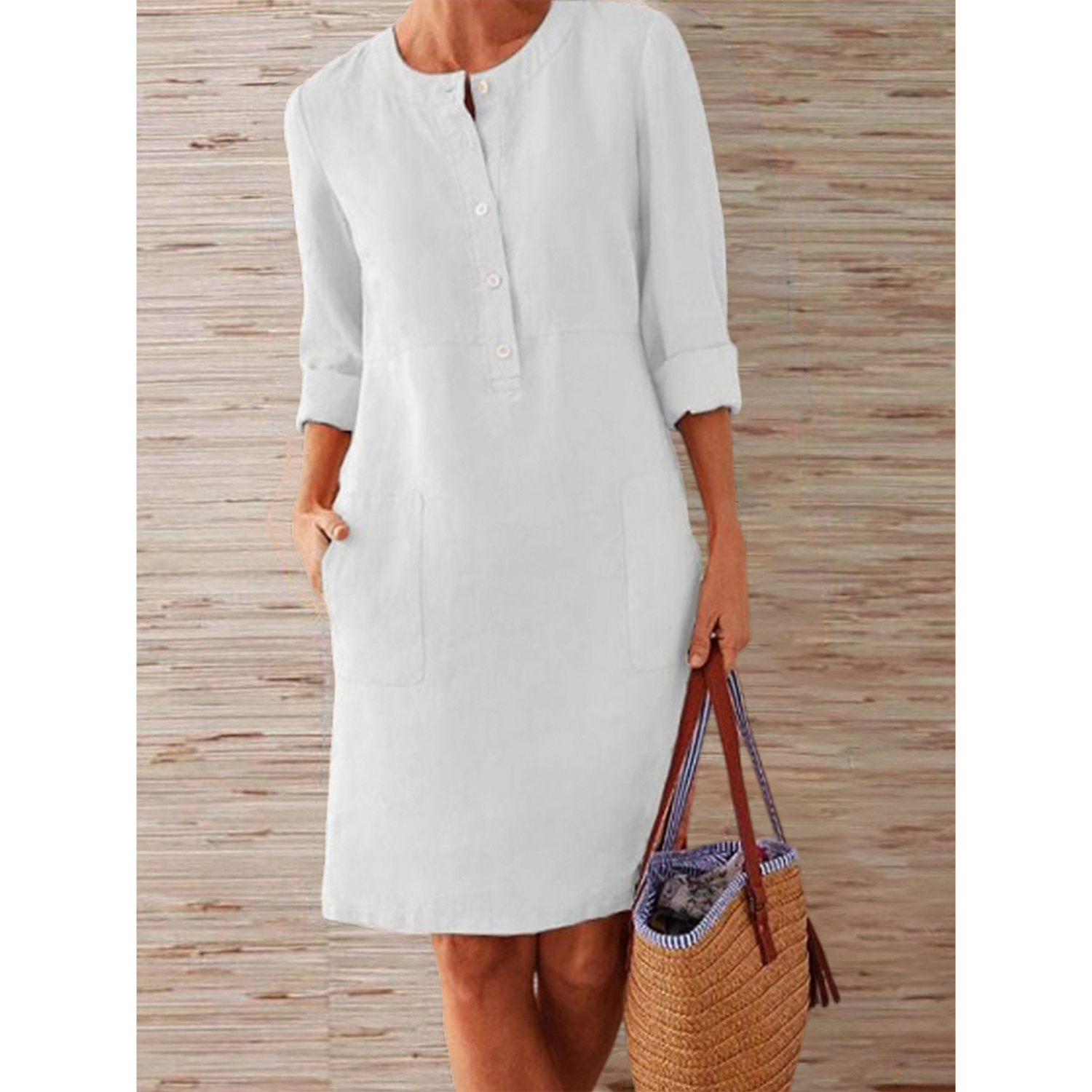 Camila | Midi-jurk voor dames – Losse pasvorm, 3/4-mouwen, ademend