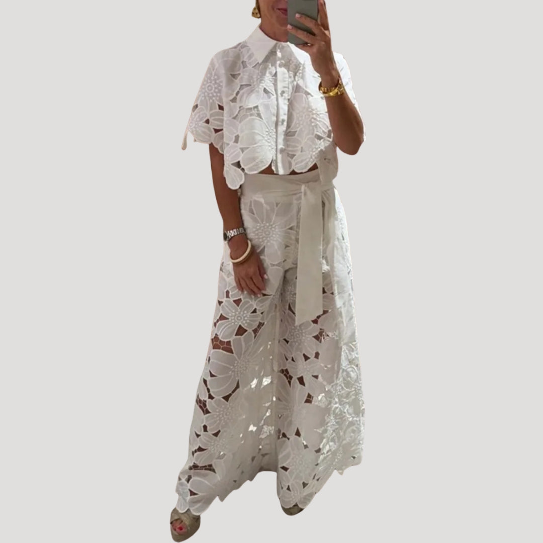 Bella | Tweedelige set met kant voor dames – Elegante outfit bestaande uit een bijpassend topje en rokje