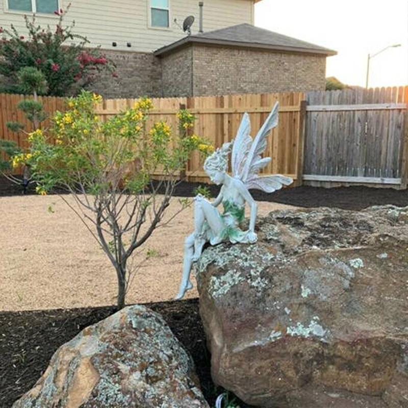 MiraFae | Zittend Fairy Tuinbeeldje - Buiten Hars Fairy beeldje voor tuin, patio, gazon, balkon