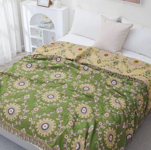 NestleBlanket | Omkeerbare deken met Scandinavisch vogelpatroon – Zacht, knus, boho-stijl