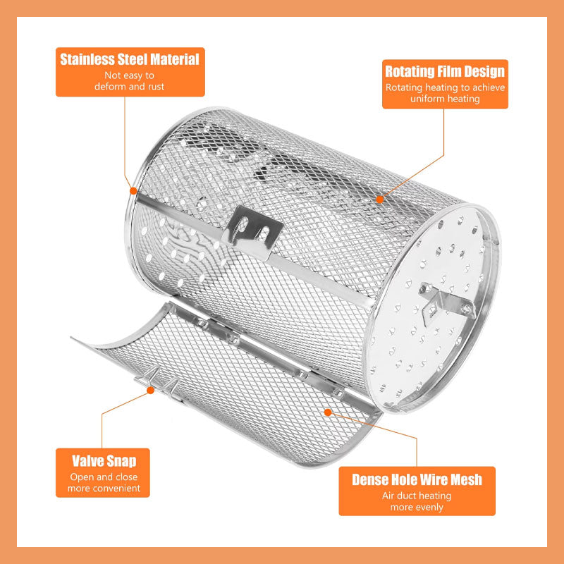 Rotissa | Roestvrijstalen draaibare grill – 360° Airfryer-accessoire voor noten, groenten, vlees en snacks