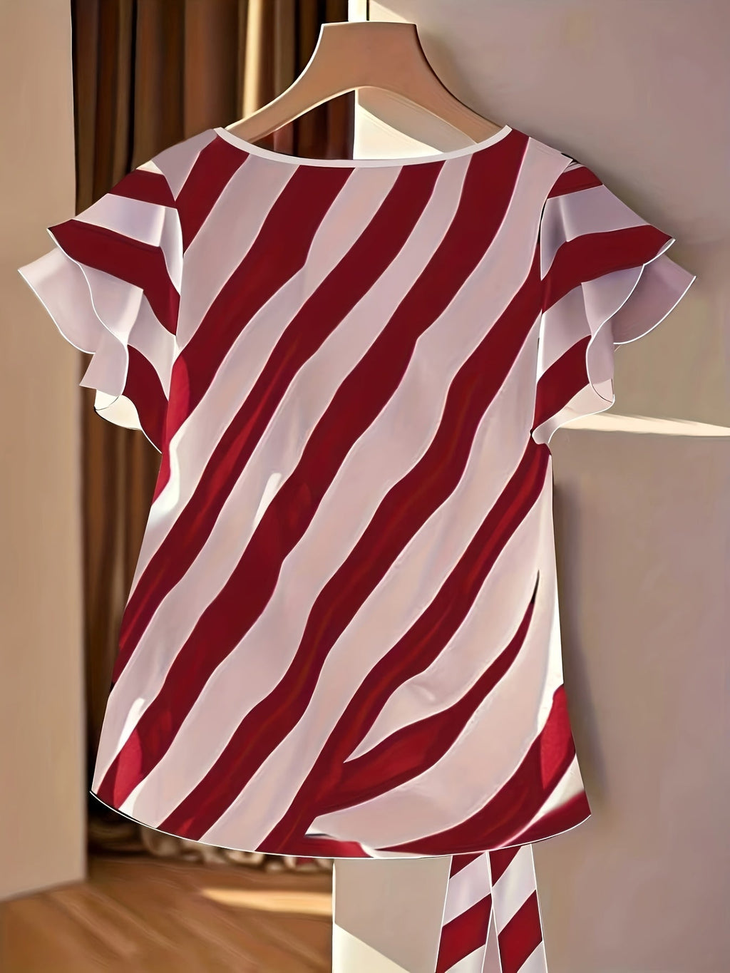 Saelyn | Gestreepte damestop met V-hals – Blouse met strik in de taille