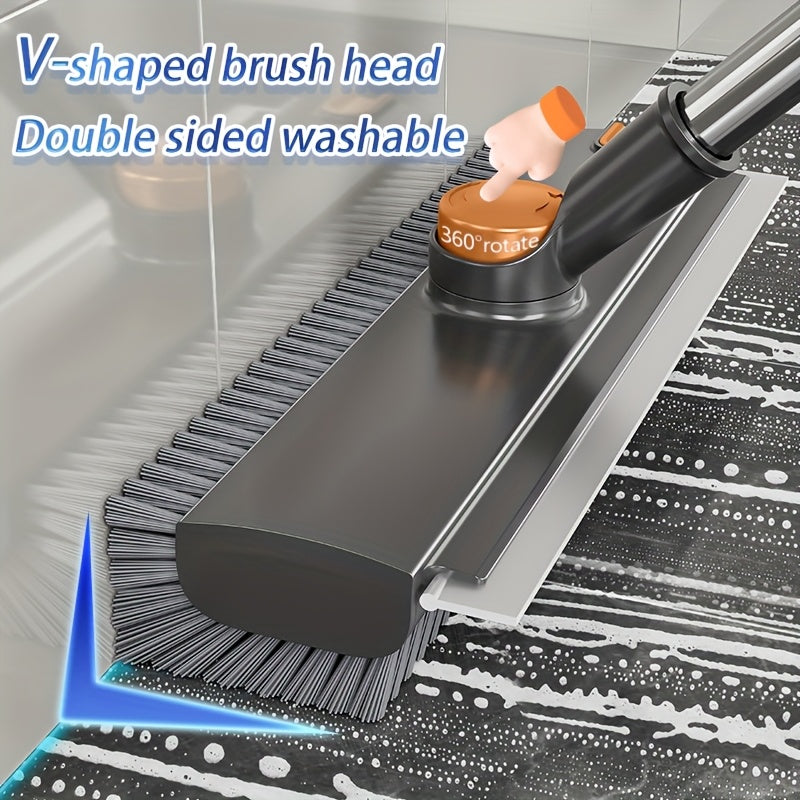 ScrubEdge | Schrobborstel met lange steel en draaibare dubbelzijdige kop, roestvrij staal en kunststof, ingebouwde schraper