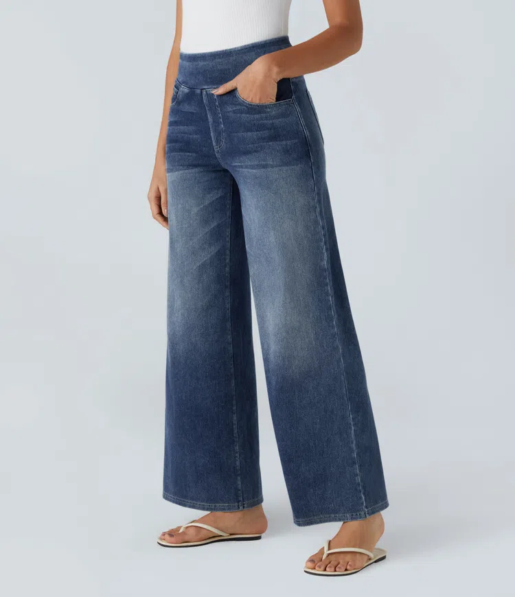 Rexina | Dames high-waisted wijde jeans – Comfortabele stretchdenim, trendy losvallende casual broek