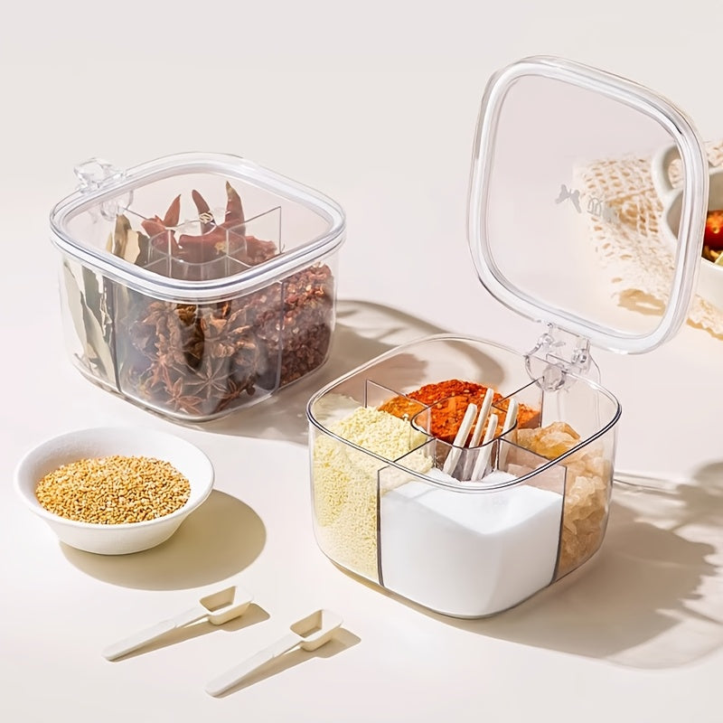 SpiceVault | 4-in-1 kruidenbox – luchtdichte klapdeksel, kruidenorganizer met meerdere compartimenten voor in de keuken