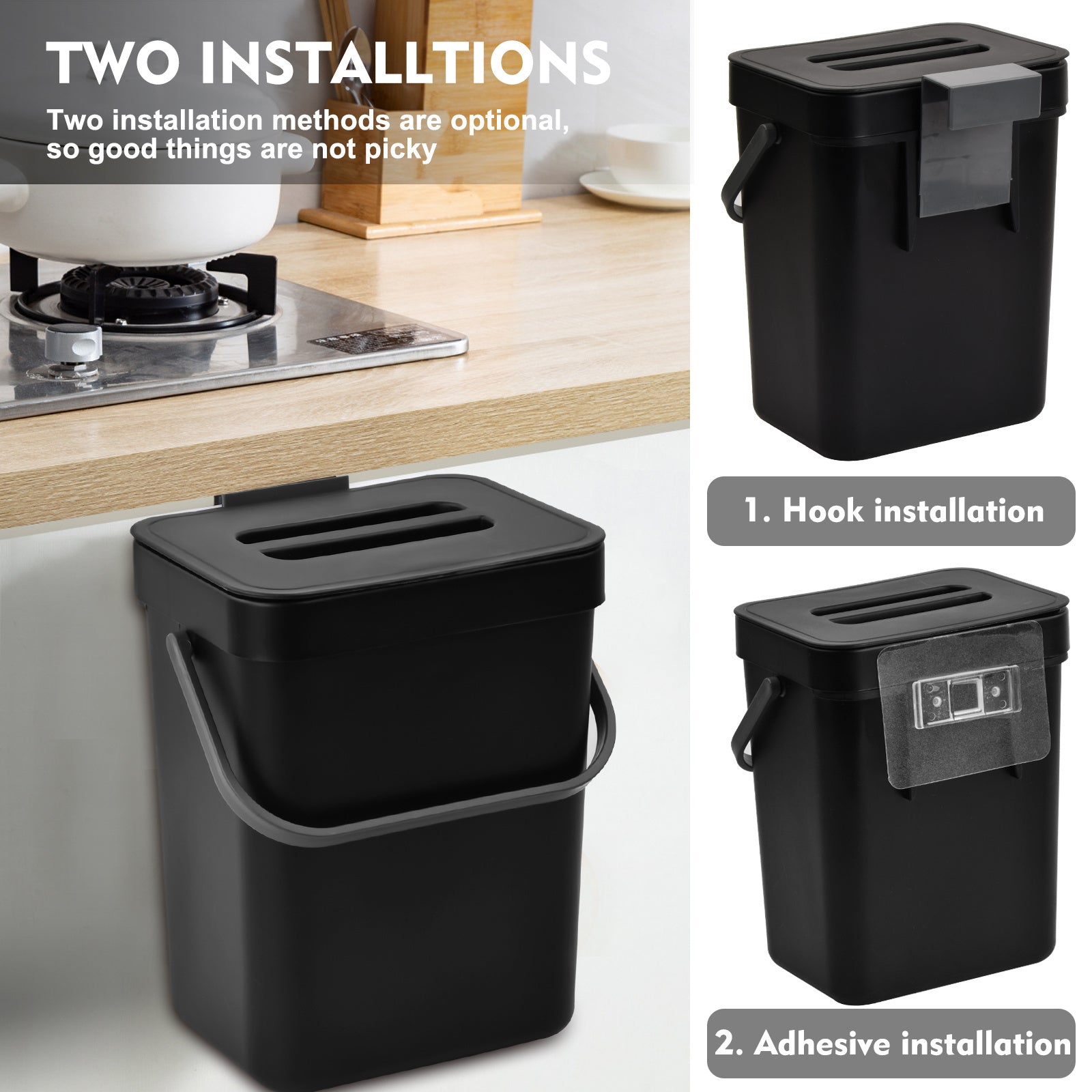WasteWise | Compacte keukencompostbak – Afvalbak voor op het aanrecht en om op te hangen