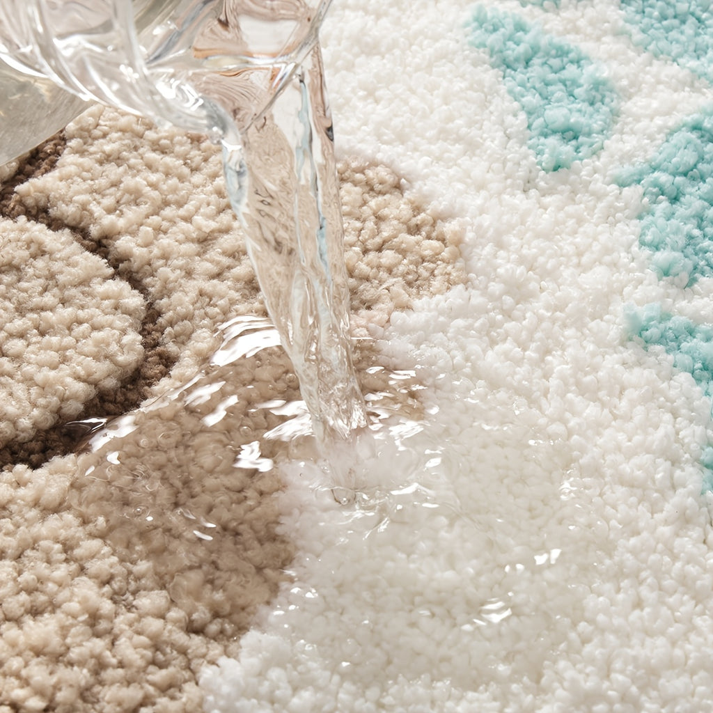 ShoreStep | Pluizige Ovale Badmat – Antislip en Waterabsorberend, Badkamermat met Strandschelpenpatroon