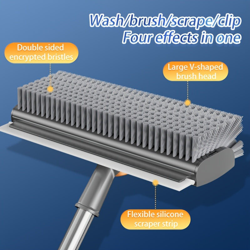 ScrubEdge | Schrobborstel met lange steel en draaibare dubbelzijdige kop, roestvrij staal en kunststof, ingebouwde schraper