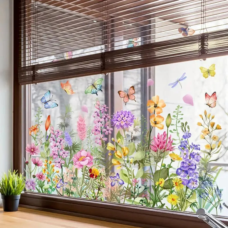 FloralHues | Bloemen raamstickers – herbruikbare dubbelzijdige bloemenstickers voor glas