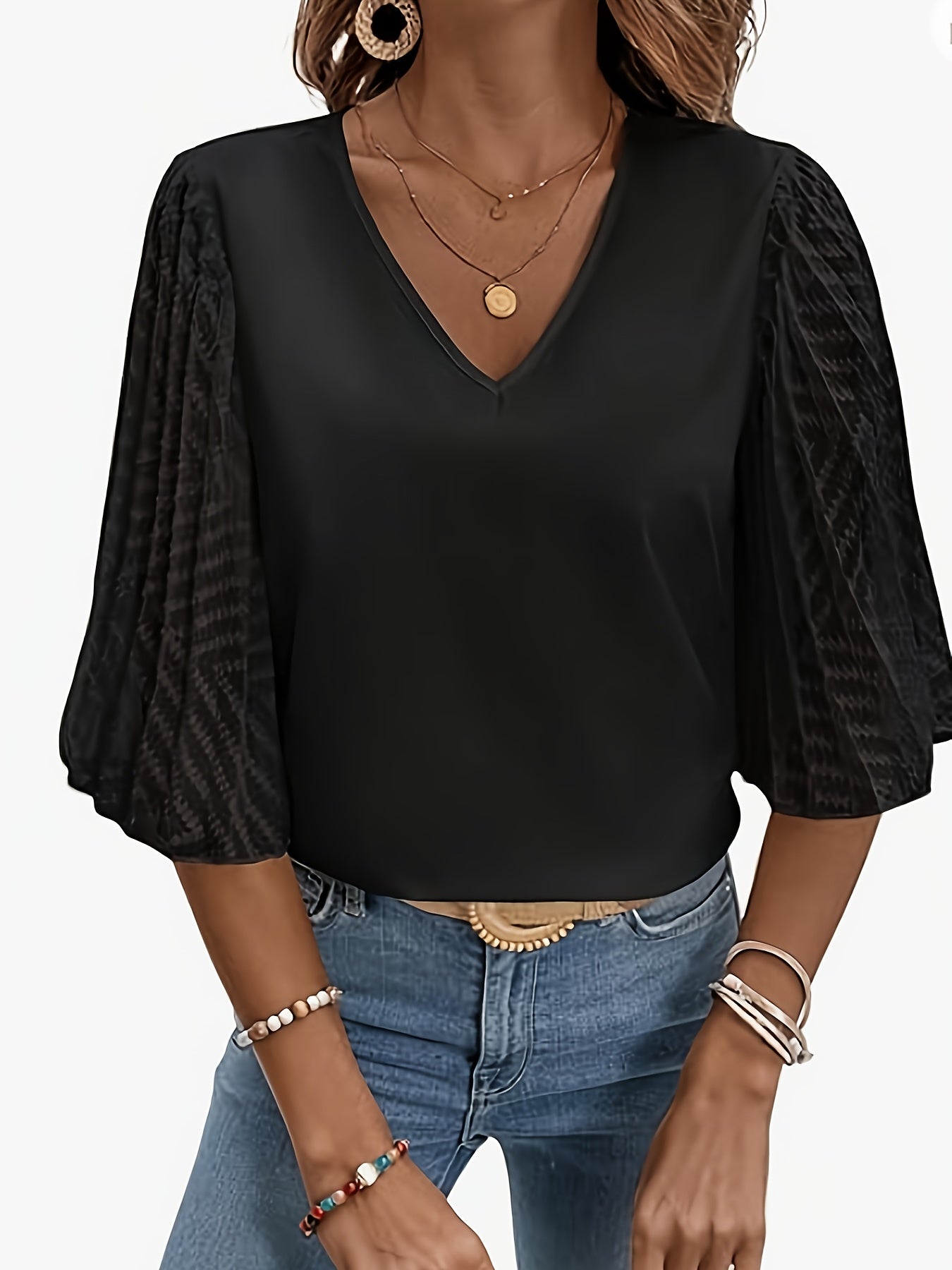 Mirelina | Damesblouse met lange mouwen – V-hals met relaxte pasvorm voor dagelijks gebruik