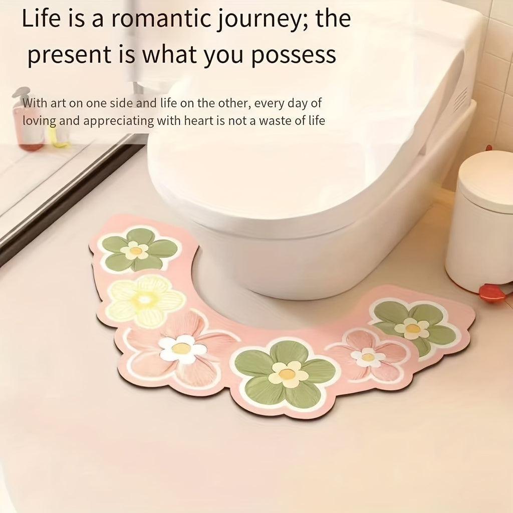 PetalStep | U-Vormige Bloemen Badmat – Antislip, Sneldrogend, Waterabsorberend
