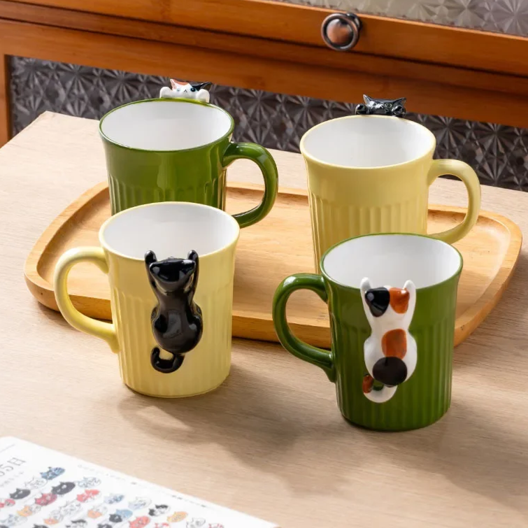 KittyCup | Hangende keramische kattenmok – Schattige dieren koffiebeker met 3D-ontwerp