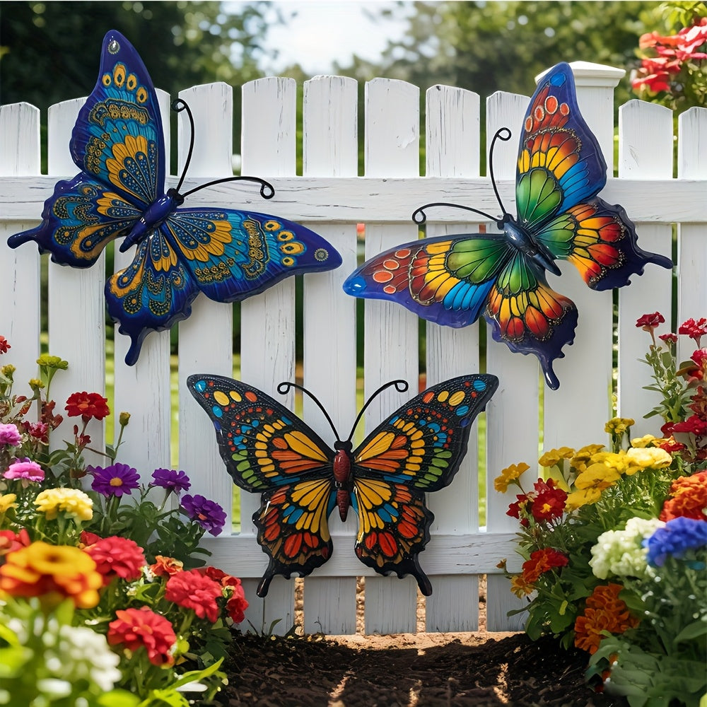 ButterVine | 3-delige metalen vlinder wanddecoratie – ijzeren wandsculptuurset, binnen- en buitendecoratie voor in huis