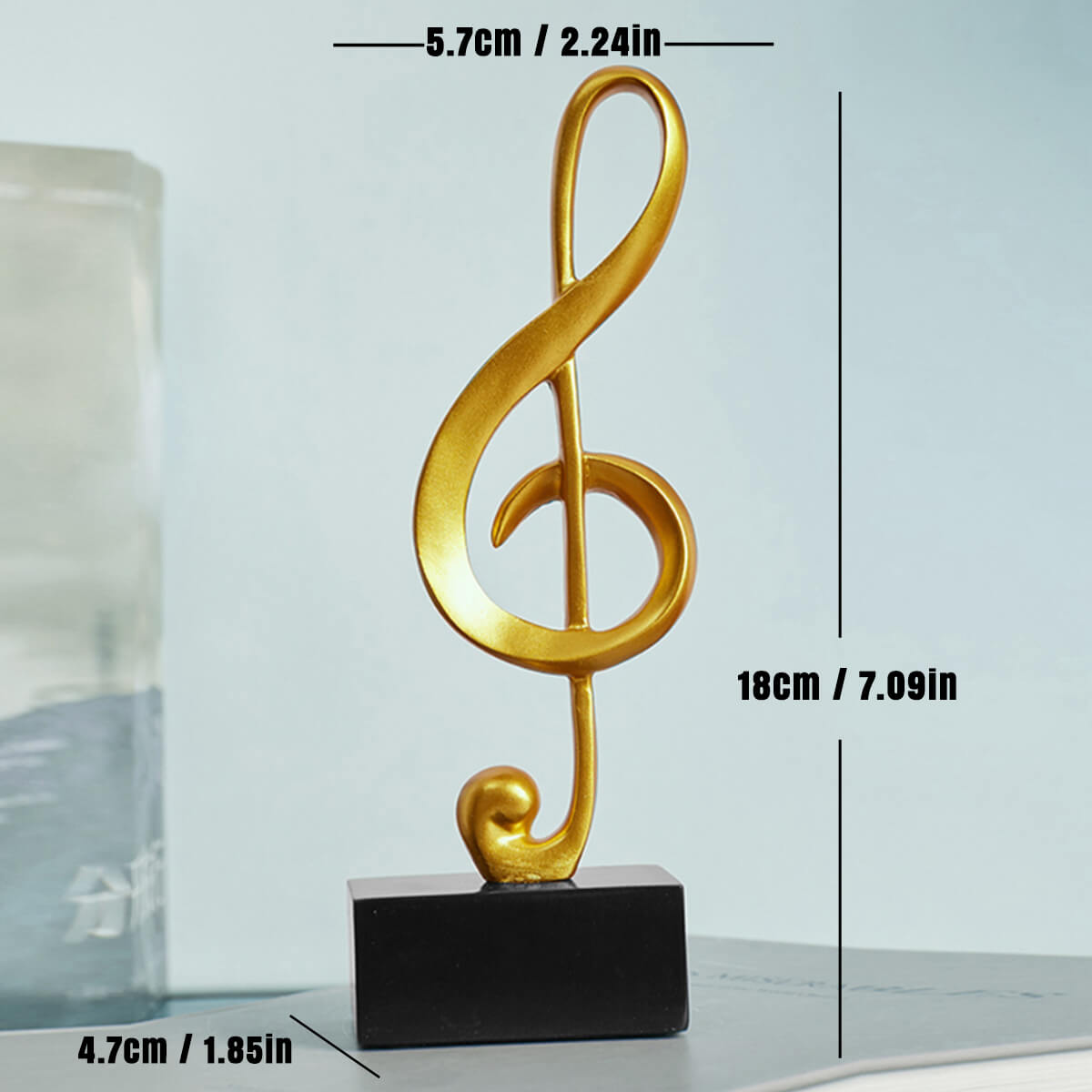 MusicPeak | Bacholdi Muziekfiguurtje – Hars Muzieksculptuur, G-sleutel & Noten, Decoratie voor op Tafel