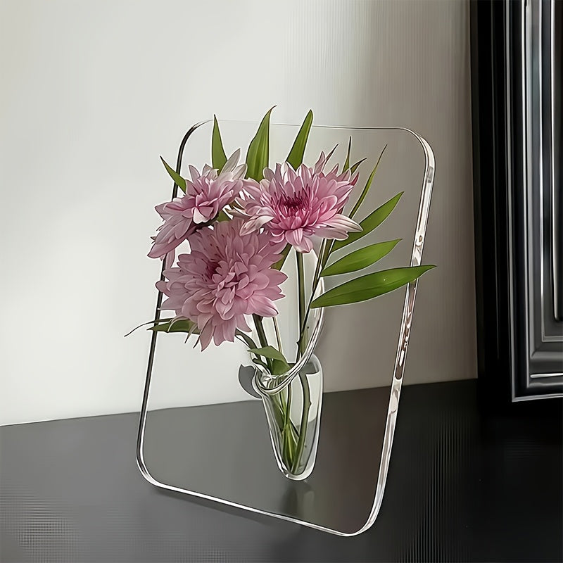 VireFrame | Moderne Acryl Vaas – Transparant Rechthoekig Design met Fijn Frame-achtig Structuur