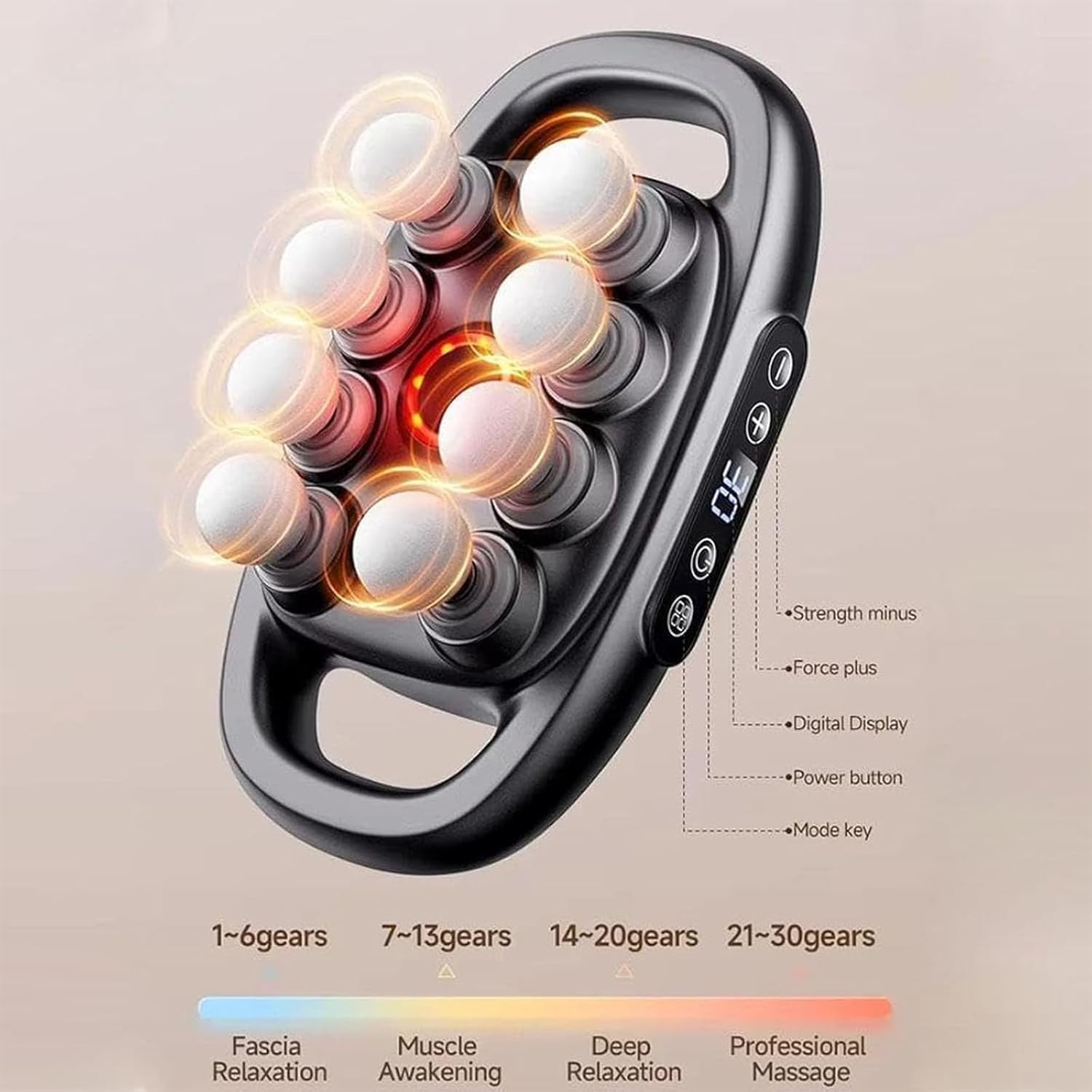 PowerKnead | 16-motorige massagepistoolset met 8 koppen, diepe weefselspiermassageapparaat, percussietherapie