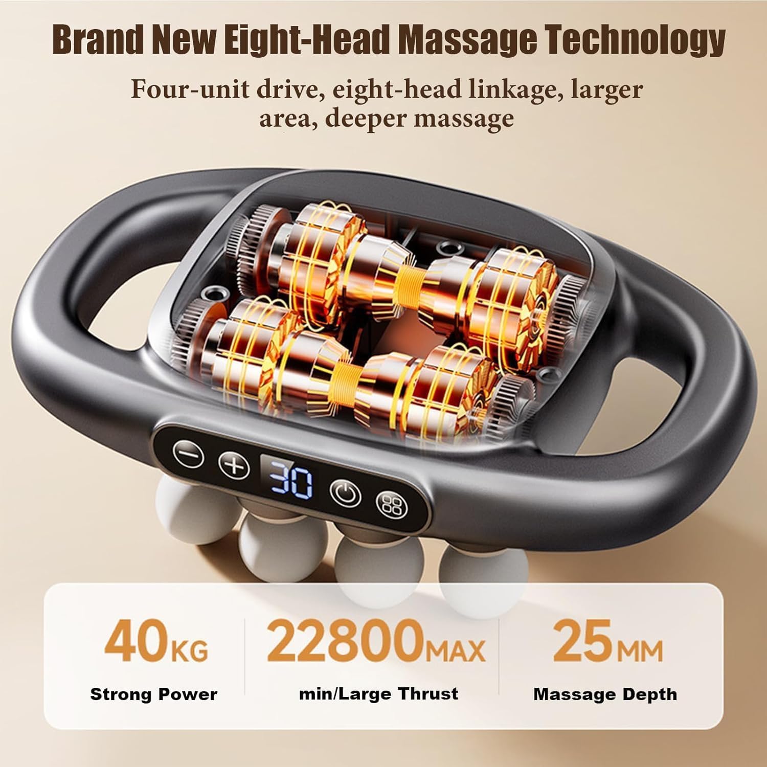 PowerKnead | 16-motorige massagepistoolset met 8 koppen, diepe weefselspiermassageapparaat, percussietherapie