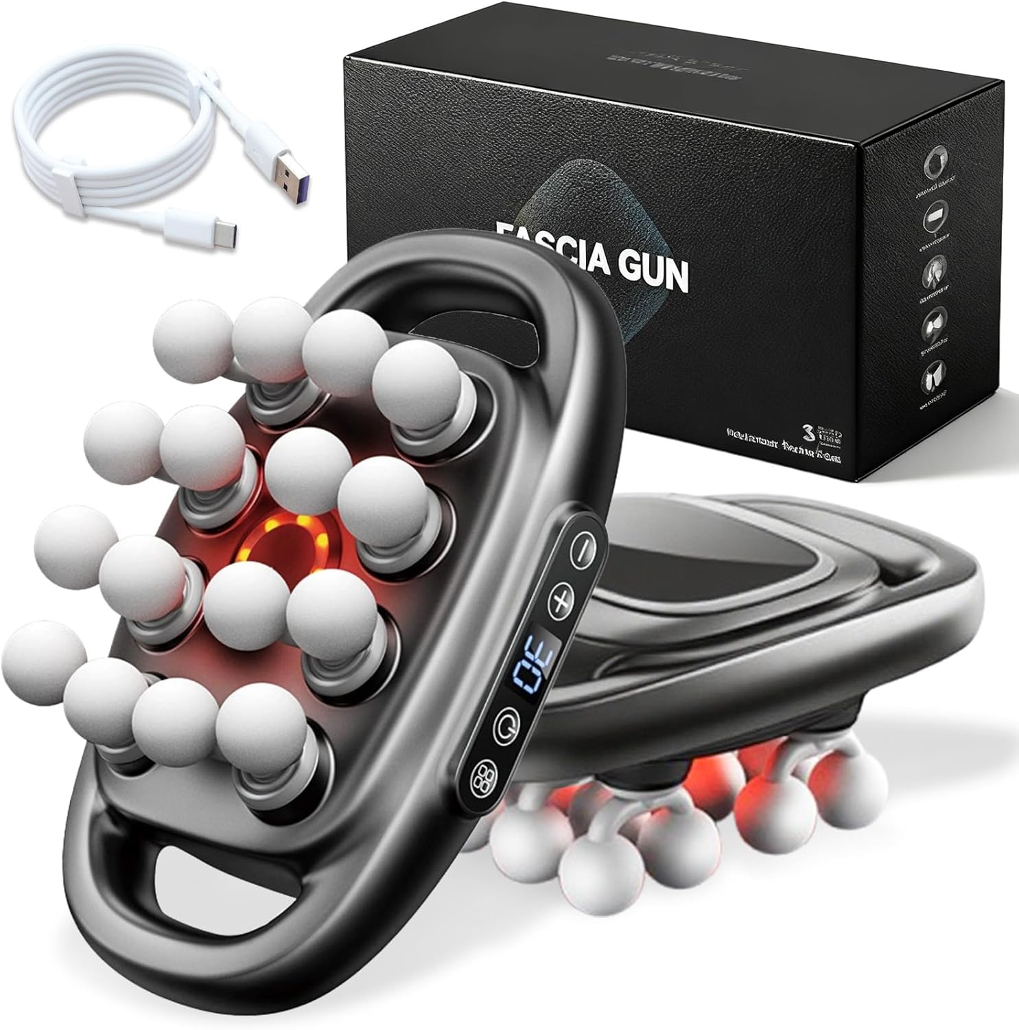 PowerKnead | 16-motorige massagepistoolset met 8 koppen, diepe weefselspiermassageapparaat, percussietherapie