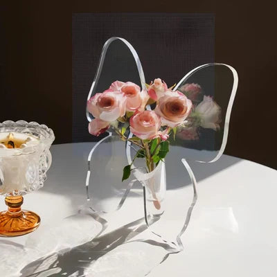 TransFlora | Crystal Butterfly Vase – Transparante elegante glazen vaas voor thuis, bloemen