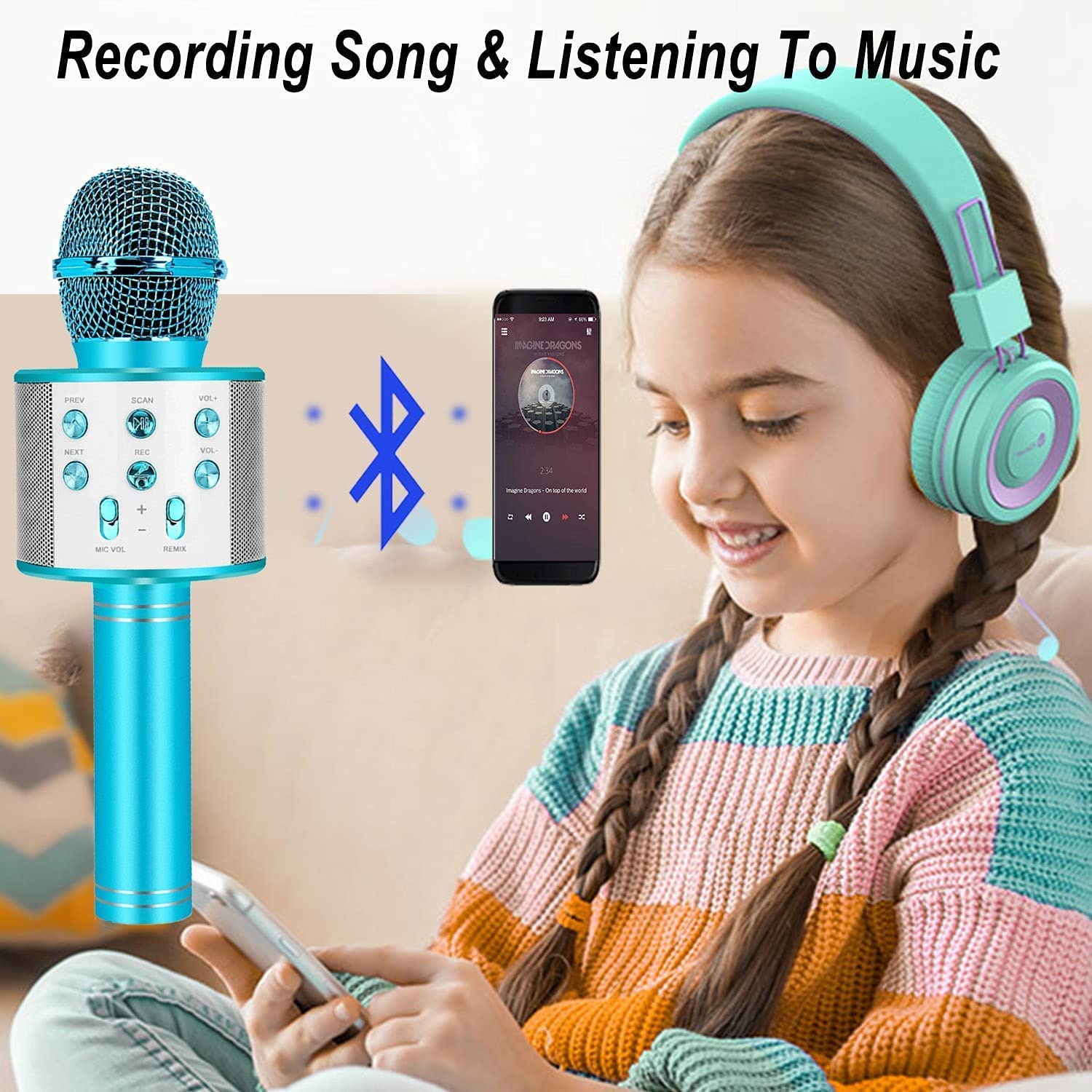 EchoMic | Bluetooth karaokemicrofoon voor kinderen - Draadloze handheld microfoon met luidspreker
