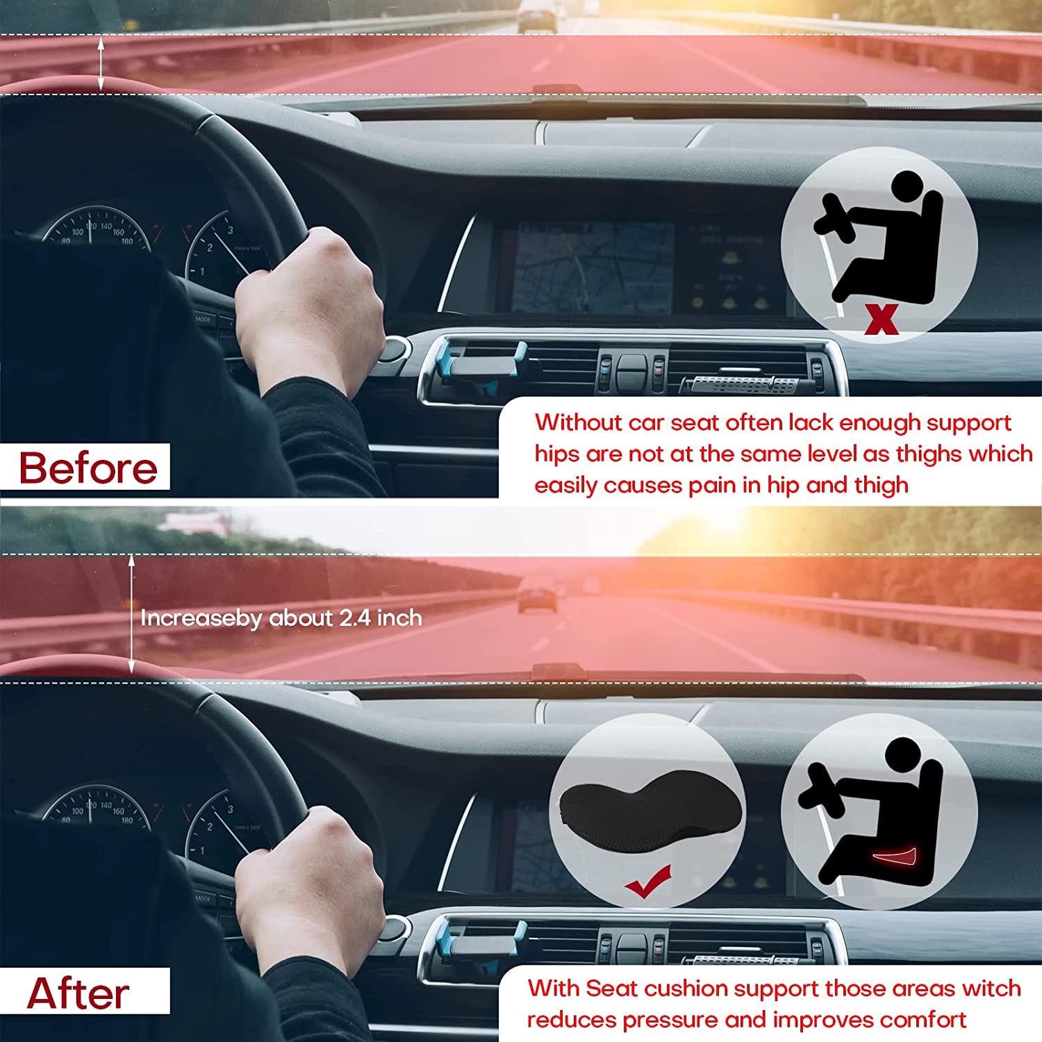 AutoRelief | Orthopedisch autostoelkussen voor volwassenen, lendensteun, traagschuim, reizen & comfort