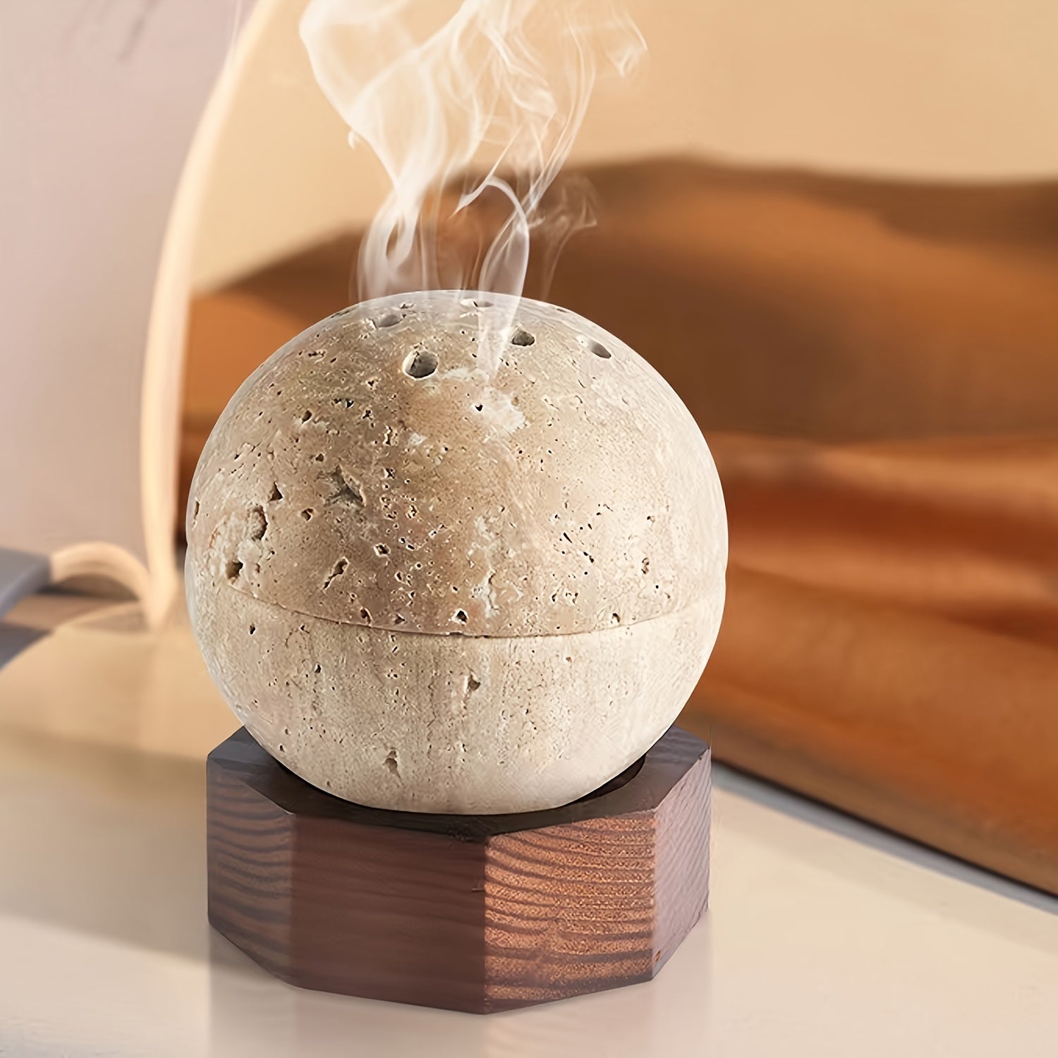 Spheriscent | Natuurlijke travertijn wierookbrander – Aromatherapie & woondecoratie