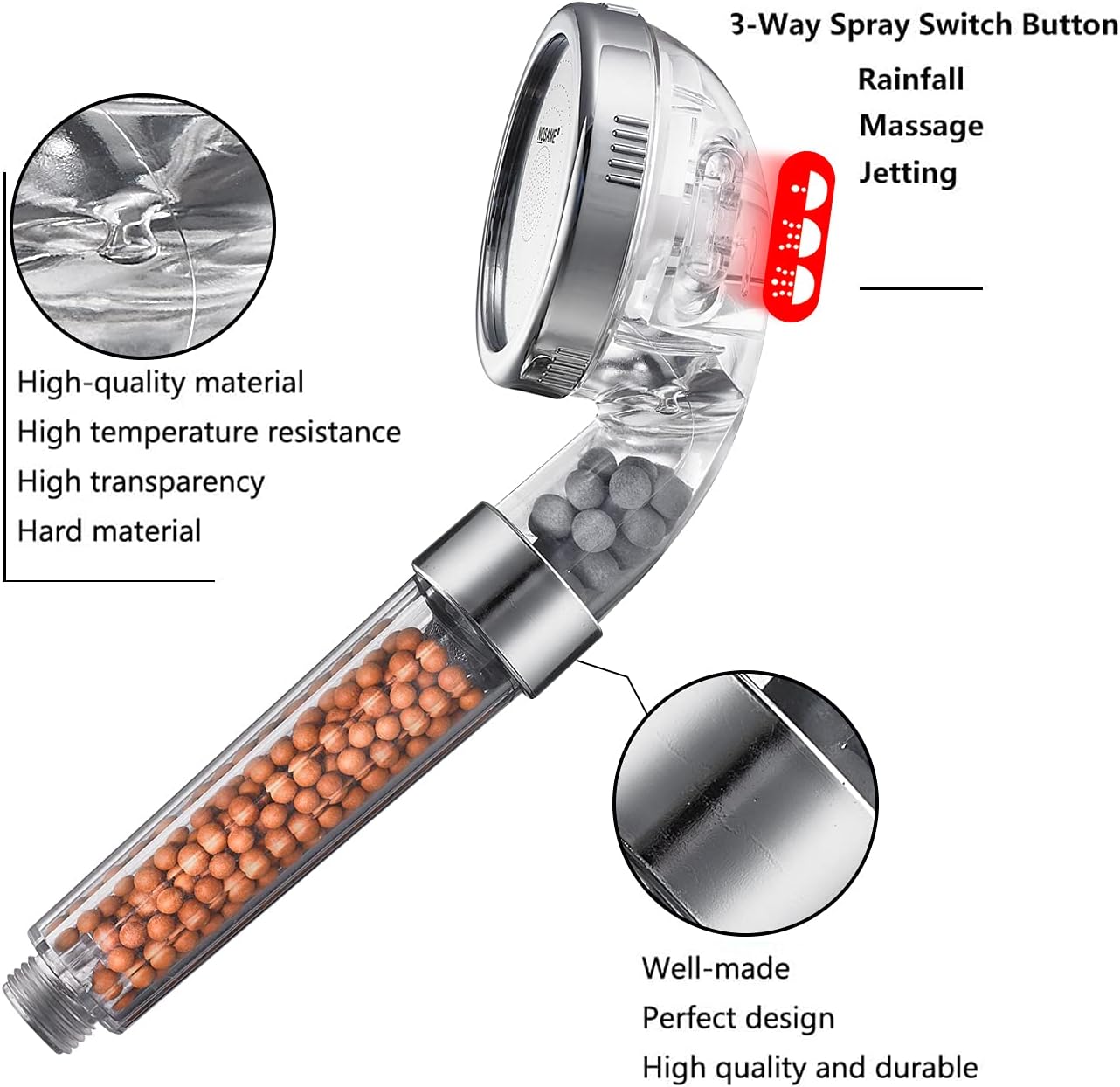 Purion | Premium handdouche met ionenfilter – waterbesparende douchekop met instelbare druk