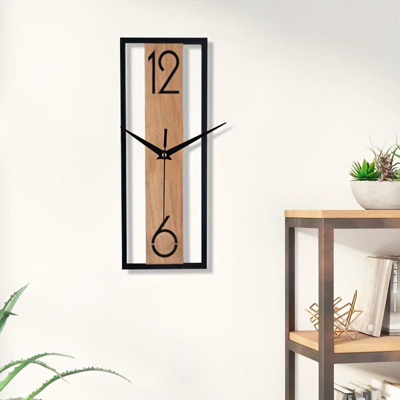 RusticPulse | Rechthoekige Wandklok met Houtnerf - Modern Stijlvol Tijdsbeeld