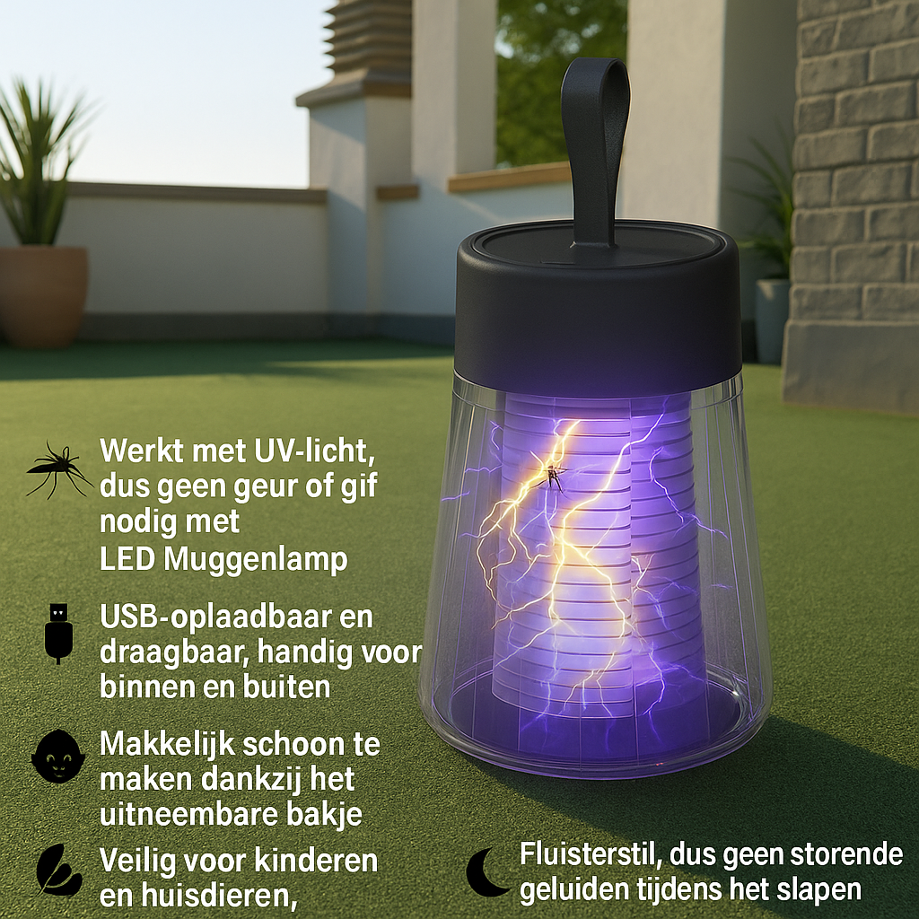 FlyFree | LED-muggenlamp – Stille insectenverdelger voor binnen en buiten voor muggen en vliegende insecten