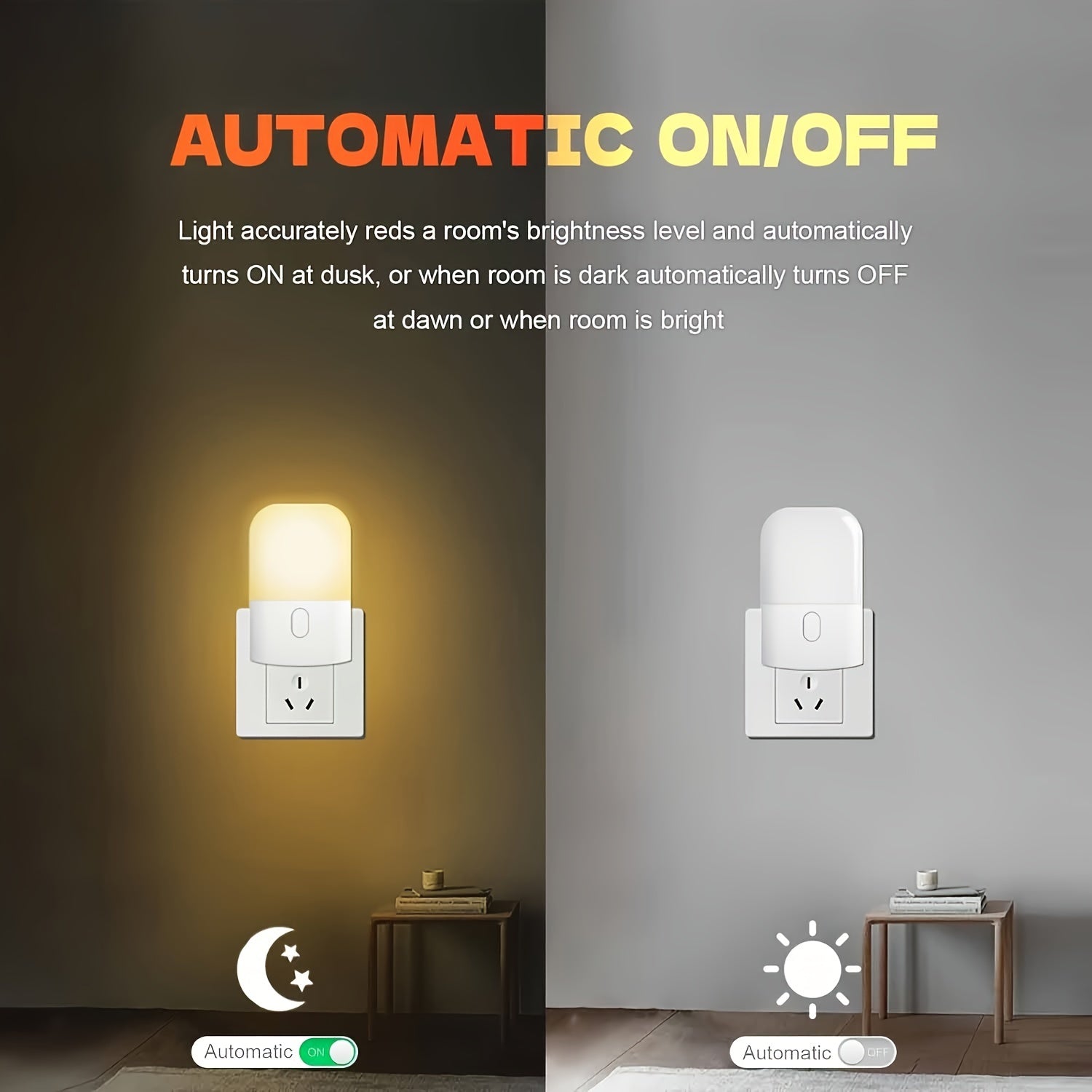 NightGlow | Plug-in LED nachtlampje, Mini warm wit licht met instelbare helderheid