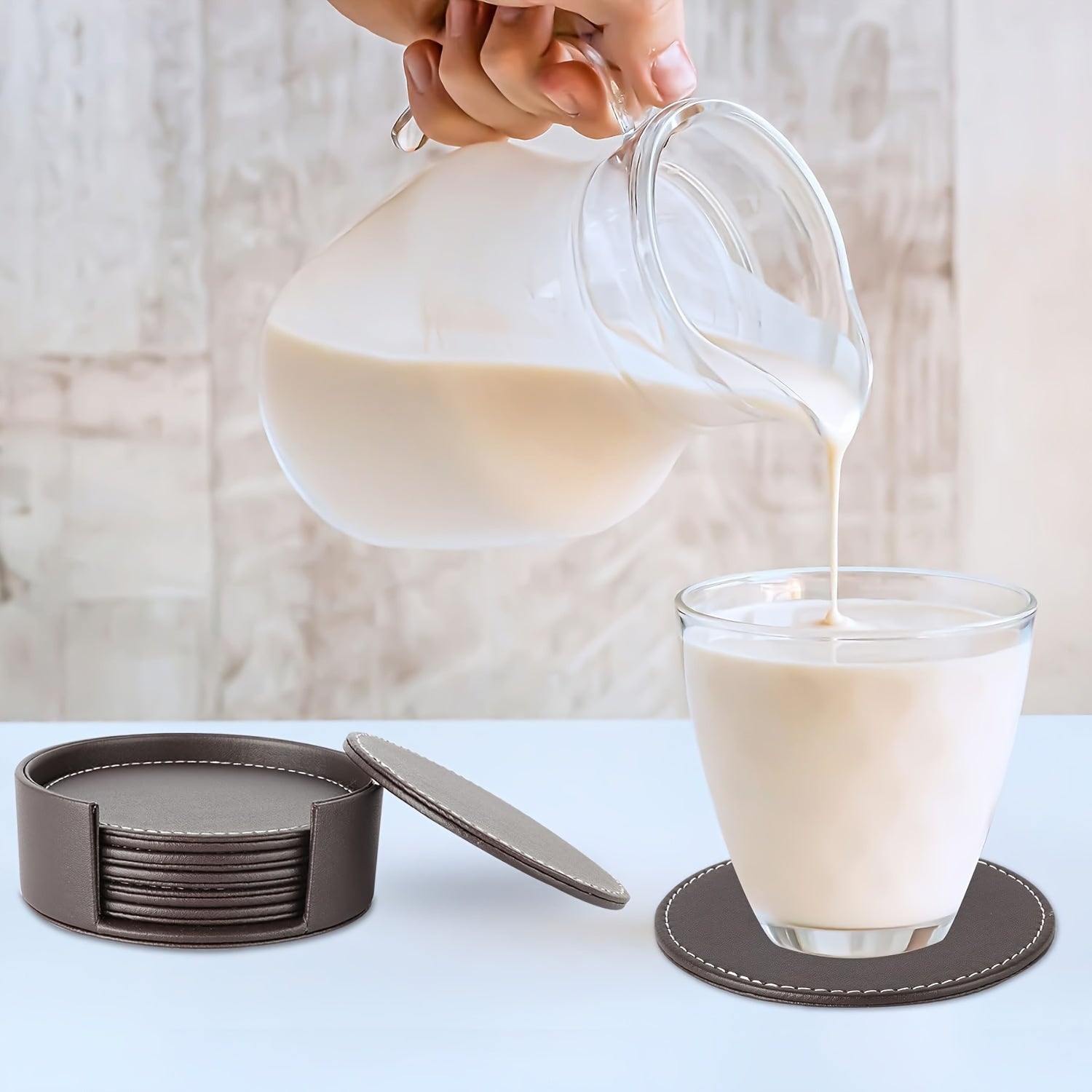 SipNest | 6 stuks recyclebare onderzetters van kunstleer – rond, 10 cm, voor koffie, wijn en andere dranken