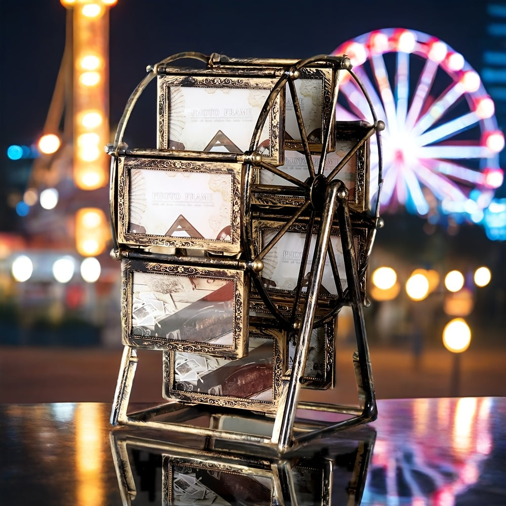 NostalgiaWheel | Vintage reuzenrad draaiende fotolijst – 8 stuks 4x6 fotolijsten, creatief cadeau voor thuis en op tafel