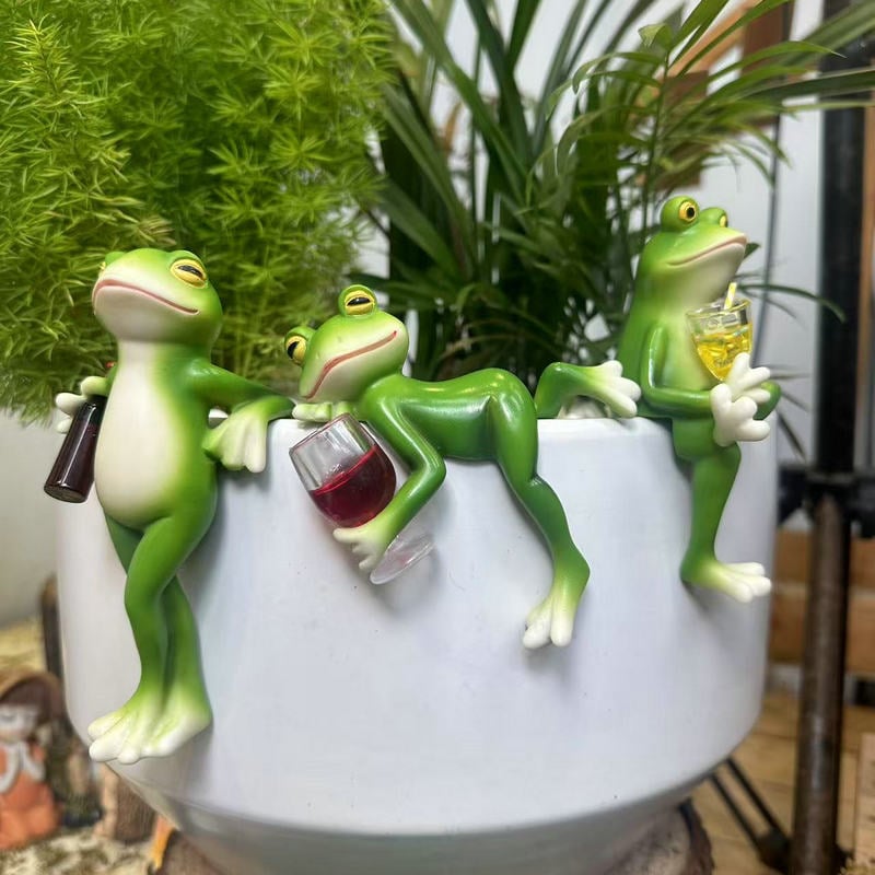 FroggySip | Hars Drinkende Kikker Plant Pot Hanger Beeldje - Tuindecoratie, Binnen Buiten Plantenbak Toebehoren